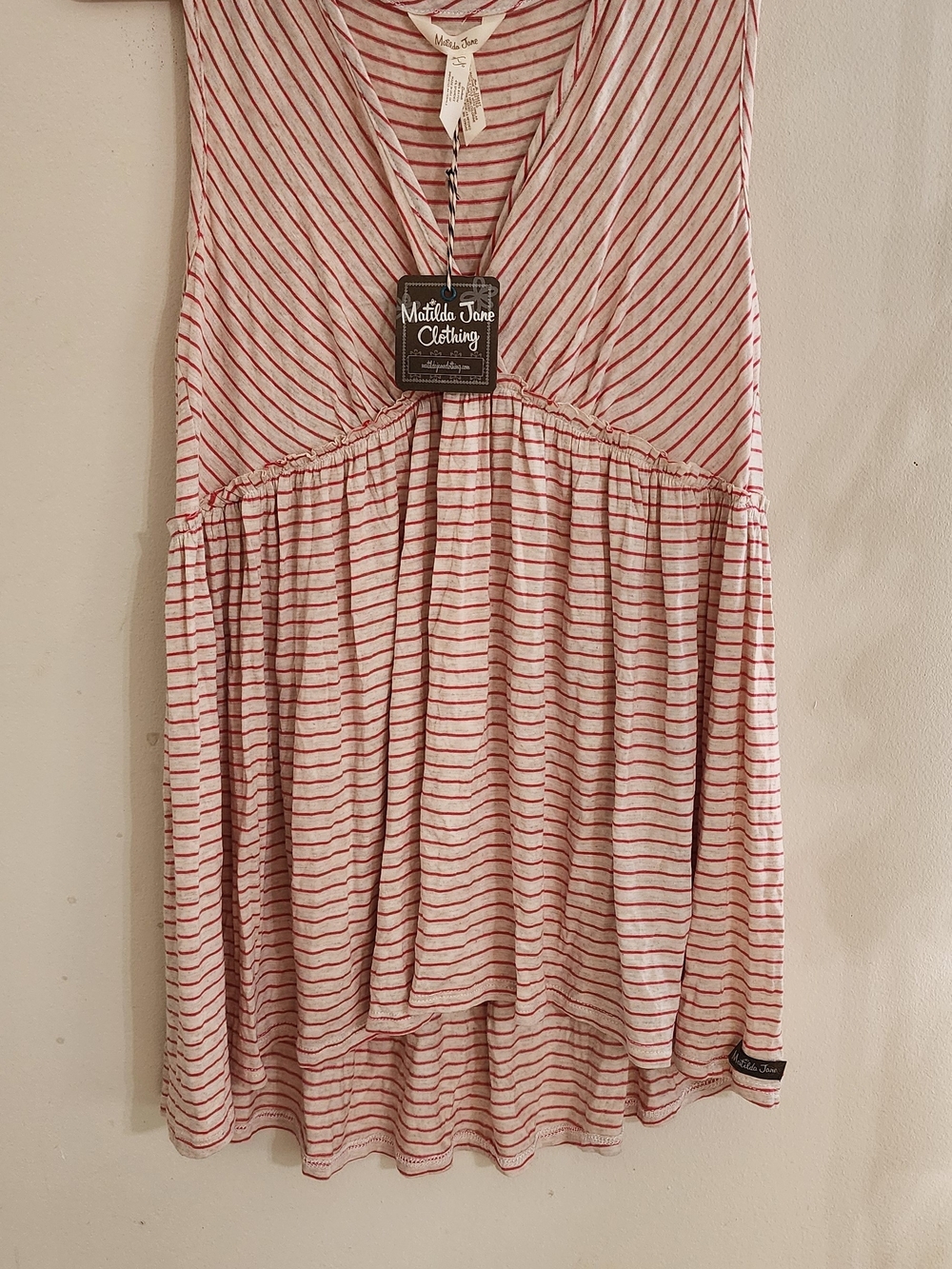 NWT Matilda Jane Red & White Striped Sleeveless Peplum Tank Top Size L